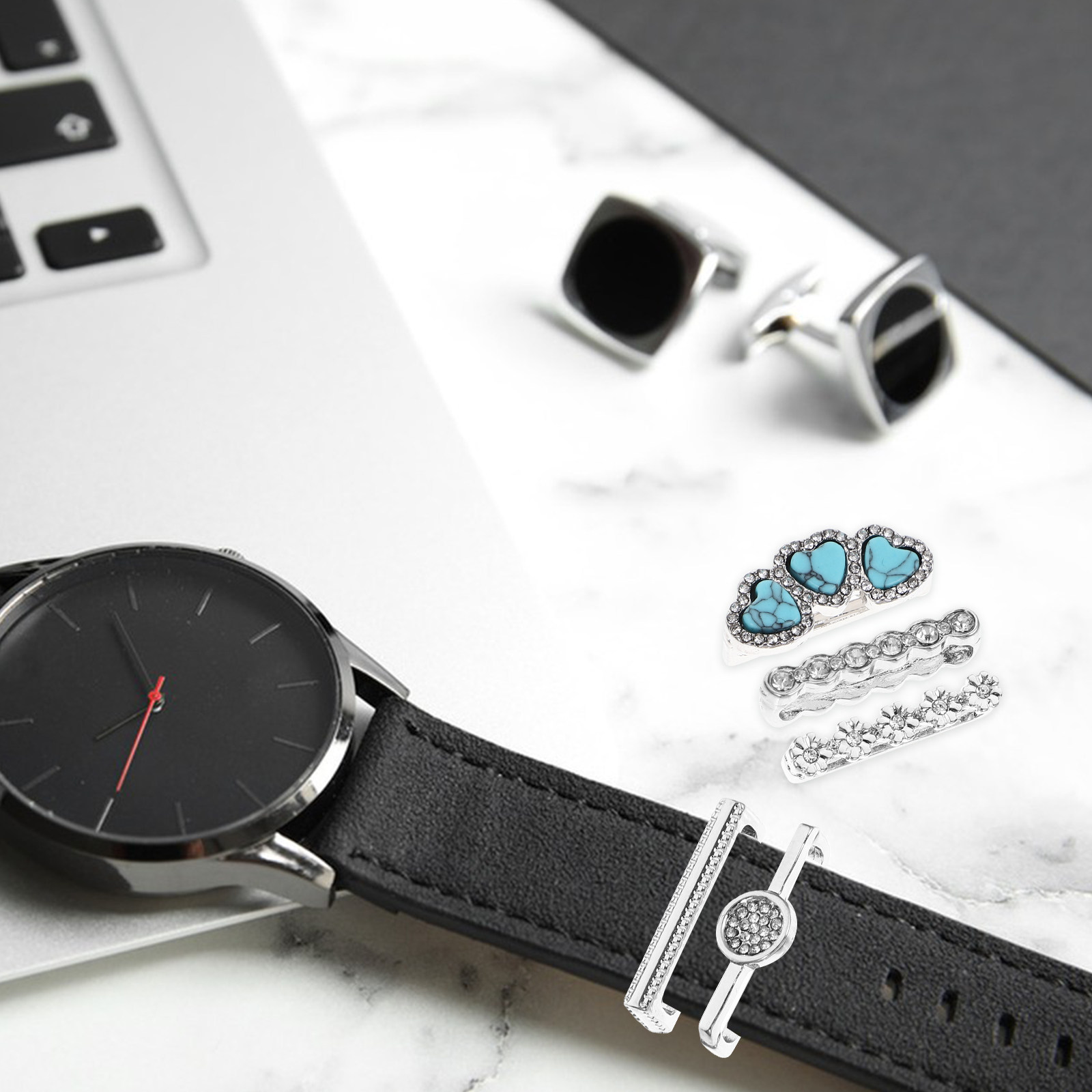 Smartwatches - 5個入りプレミアム合金製ウォッチバンドリングチャーム、色褪せなし、変形防止、ミニストラップ装飾ループ、スマートウォッチバンド装飾セット