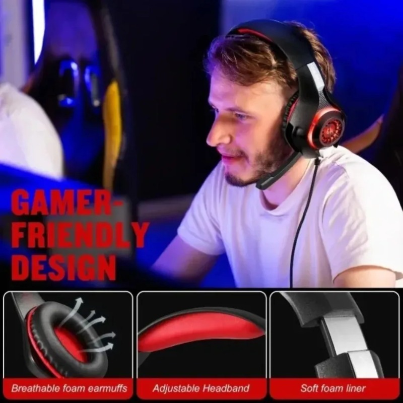 Gaming Headset With Mic Rgb - 有線ゲーミングヘッドセット オーバーイヤー ノイズキャンセリングマイク RGBライト サラウンドサウンド 3.5mm