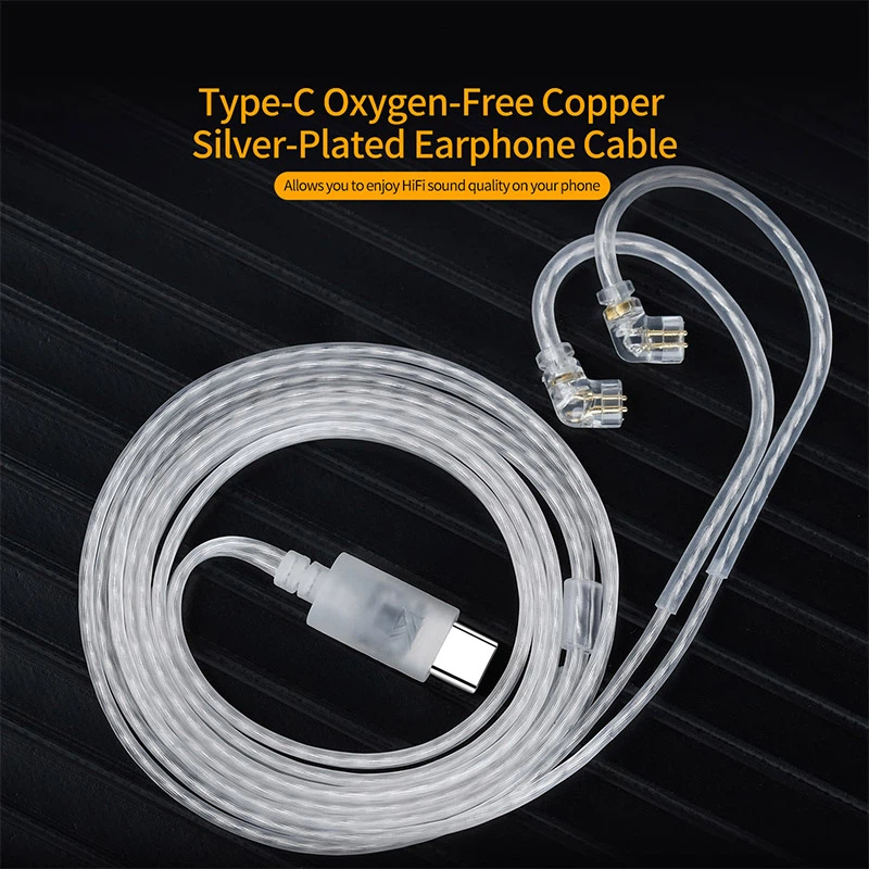 Type C Wired Earphones With Mic - KZイヤホンケーブル OFC銀メッキアップグレードケーブル タイプC 2PINケーブル マイクオプション