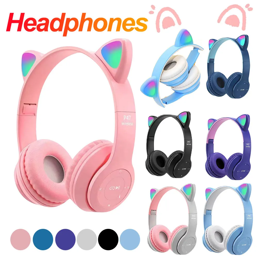 Cat Ear Bluetooth Headset Led - 光るLEDキュートな猫耳ヘッドホン Bluetoothワイヤレスヘッドセット マイク付き P47M キッズ ガールズ