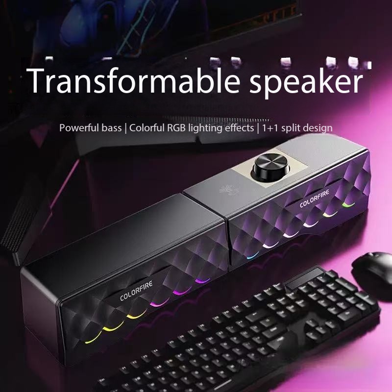 Rgb Computer Soundbar For Pc - HIFI音質 有線コンピュータースピーカー デスクトップコンピューターサウンドバー ノートパソコン ゲーミングRGBランプ 取り外し可能なPCサブウーファー