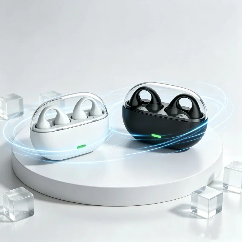Open Ear Air Conduction Headphones - Bluetoothヘッドセット5.3 ワイヤレス空気伝導ヘッドホン クリップイヤー 音楽 ノイズキャンセリング HD通話