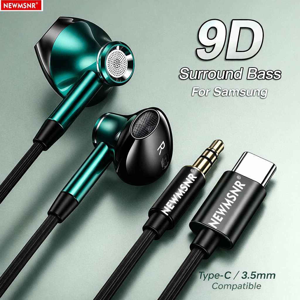 Type C Wired Earphones With Mic - 9Dサラウンドベース タイプC&3.5mmヘッドホン 有線コントロールヘッドセット HDマイク搭載 インイヤーイヤホン iPhone15/16/17用