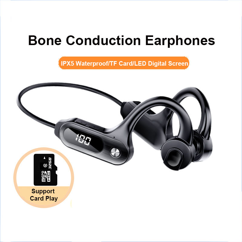 Bone Conduction Running Headphones - Bluetooth 5.3骨伝導イヤホン,フック付きイヤホン,ipx5,SDカード付きランニングスポーツイヤホン,エクササイズ,ヨガ,アウトドア