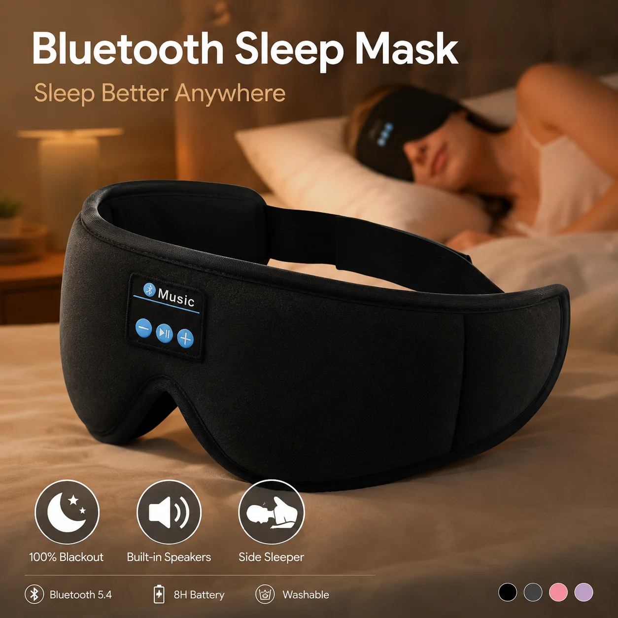 Sleep Mask Headphones Bluetooth - ワイヤレス睡眠用ヘッドホンアイマスク、3D立体型遮光マスク、横向き寝用マイク付き、Bluetooth 5.0対応スリープマスク