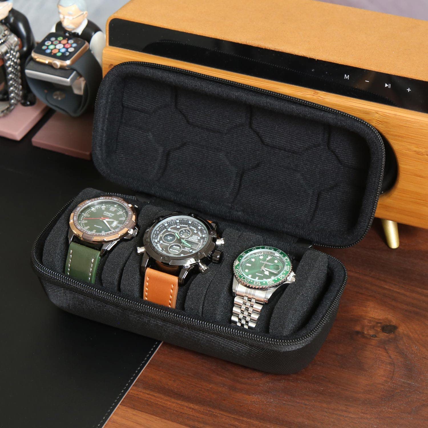 Smartwatches - 男性または女性用の時計ボックスオーガナイザー、時計トラベルケース、腕時計やスマートウォッチ用のポータブルストレージ時計ディスプレイホルダー