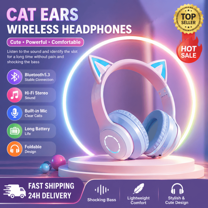 Cat Ear Bluetooth Headset Led - 新発売 ベストセラー RGBヘッドマウントBluetoothヘッドホン グラデーションカラーLED発光猫耳ワイヤレスヘッドセット 可愛い女の子用イヤホン