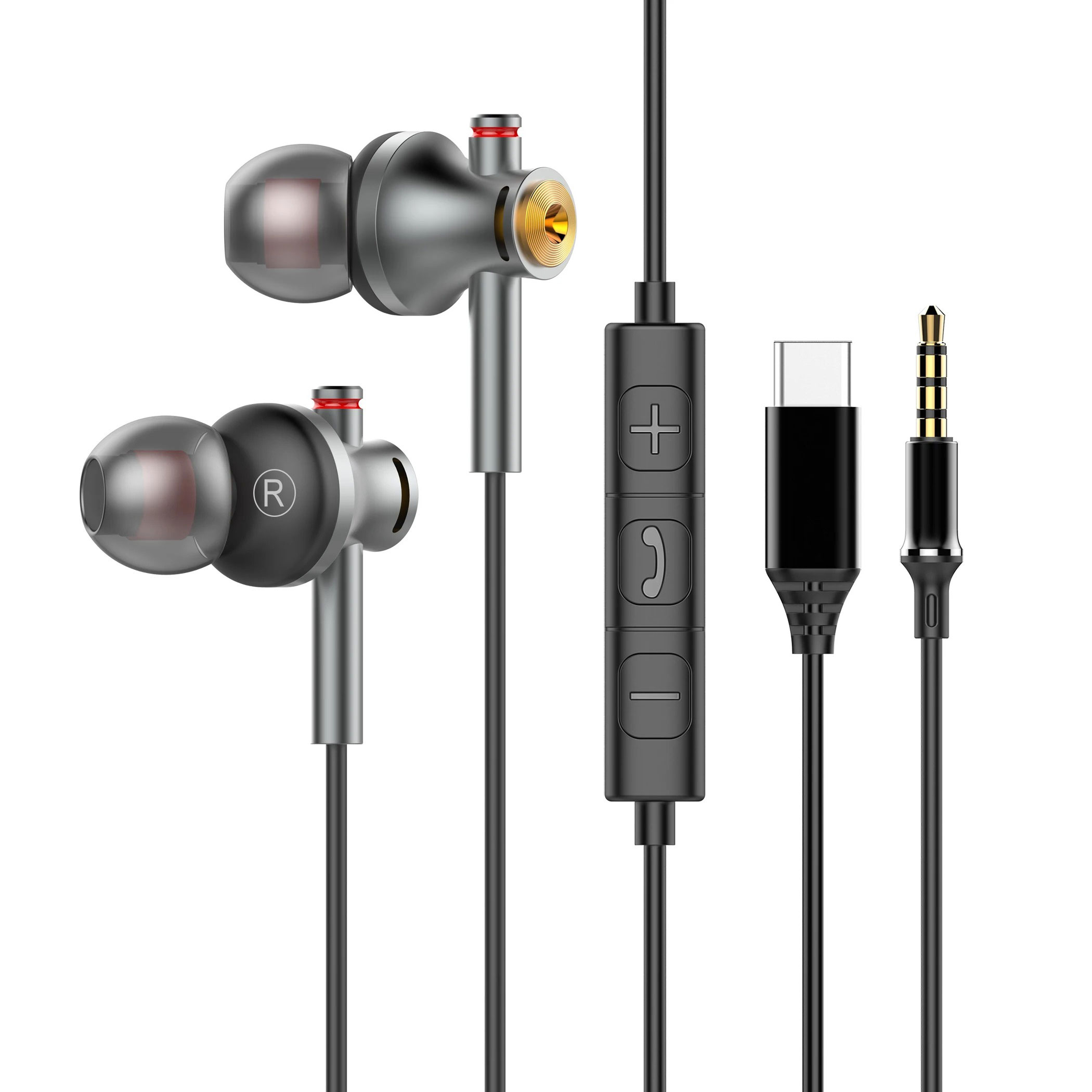 Type C Wired Earphones With Mic - EARDECO 3.5mm/TypeC 有線ヘッドホン 低音イヤホン インイヤー ゲーミングイヤホン