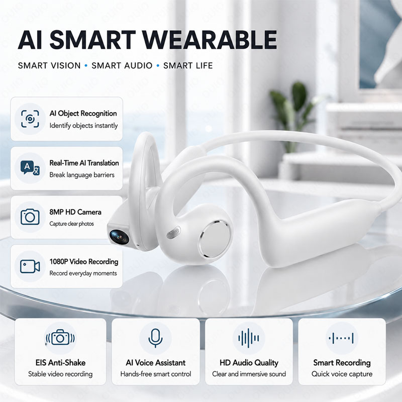 Headphones - ワイヤレススポーツBT 5.4ヘッドホン、800Wカメラ、1080Pビデオ録画、WiFi伝送、音楽再生、快適な装着感