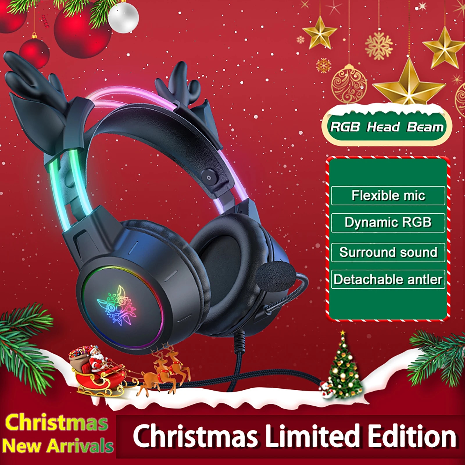 Gaming Headset With Mic Rgb - Onikumaゲーミングヘッドセット2024新しいクリスマスギフトホルダー付き取り外し可能角rgbライトヘッドフォンノイズキャンセリングマイク付き