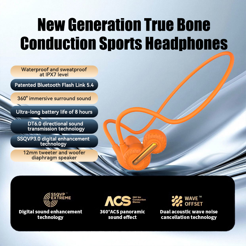 Bone Conduction Running Headphones - 骨伝導Bluetoothスポーツイヤホン、耳かけ型デザイン、ランニングに最適、IPX7防水、長時間バッテリー持続