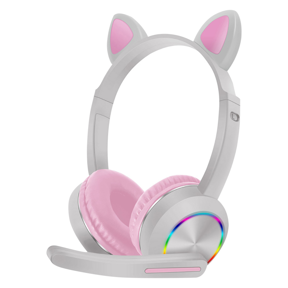 Cat Ear Bluetooth Headset Led - 子供用LED付きBluetoothヘッドセット,ワイヤレスヘッドセット,ステレオ,折りたたみ式,スポーツ,マイク,女の子用