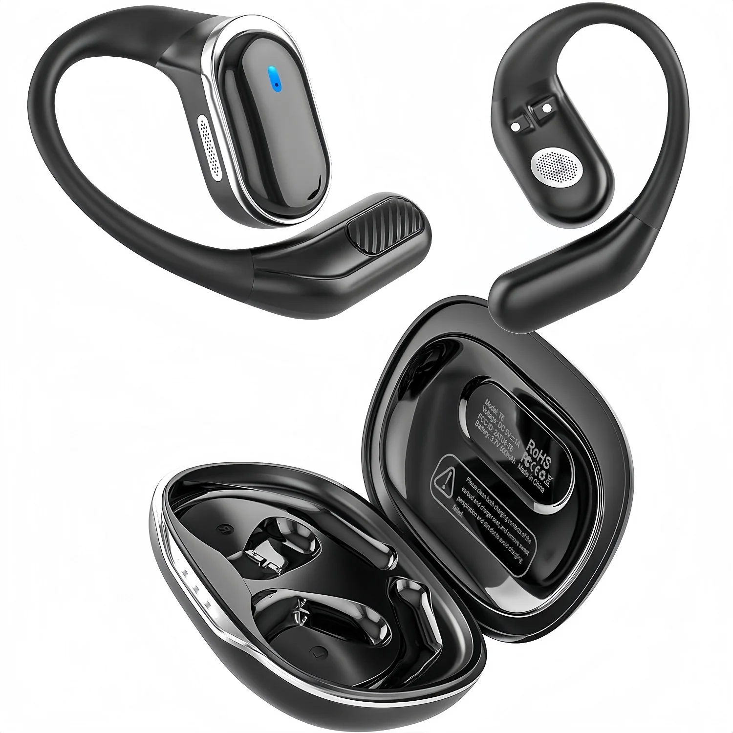 Open Ear Air Conduction Headphones - Bluetoothイヤホン ワイヤレスヘッドホン マイク付き 空気伝導 イヤーフック ヘッドセット