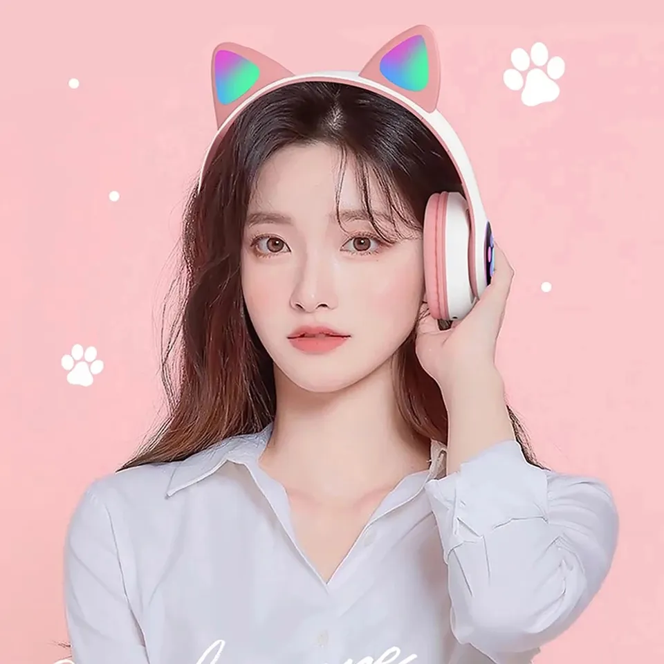 最新のSTN-28ワイヤレスヘッドセット、猫耳付き5.0ブル - Cat Ear Bluetooth Headset Led のレビューと価格