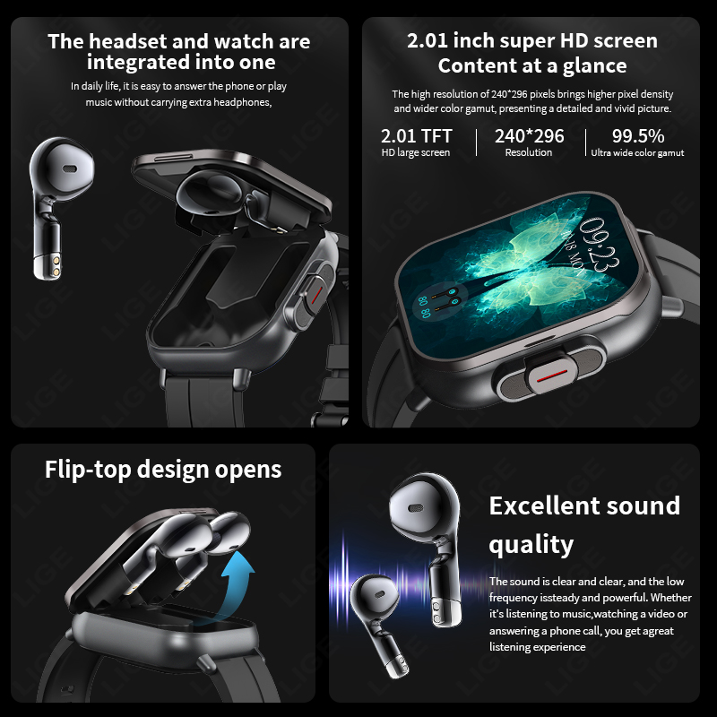 LIGE 新型2-in-1 TWSスマートウォッチ（イヤホン - Tws Earbuds Bluetooth 5.3 のレビューと価格