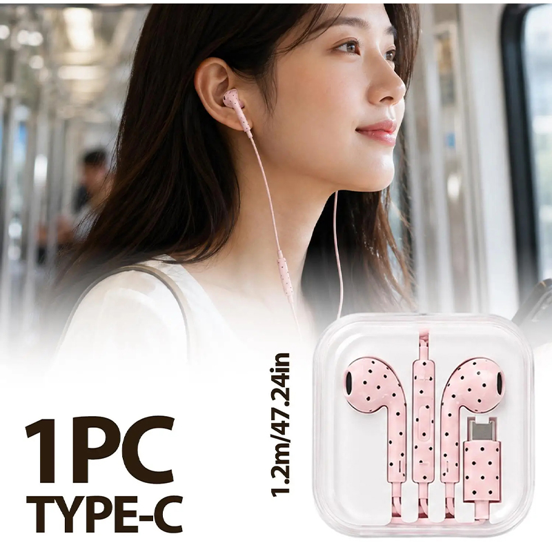 Type C イヤホン ポルカドットスターパターン インイヤ - Type C Wired Earphones With Mic のレビューと価格