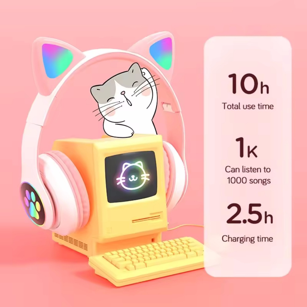 かわいい猫耳ワイヤレスヘッドセット子供女の子用 LED Bl - Cat Ear Bluetooth Headset Led のレビューと価格