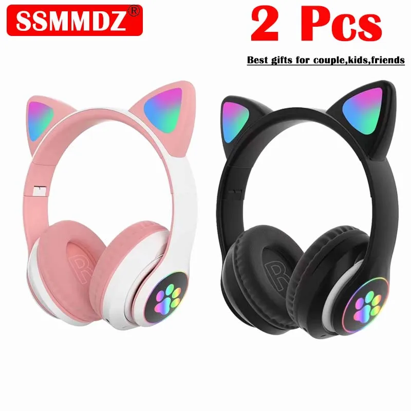 2 個ワイヤレスヘッドセット Bluetooth 音楽ヘッド - Cat Ear Bluetooth Headset Led のレビューと価格