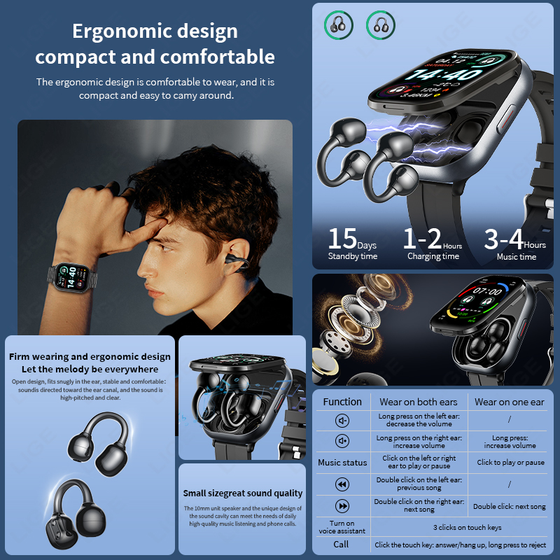 LIGE TWS スマートウォッチ メンズ 2.01インチ大 - Tws Earbuds Bluetooth 5.3 のレビューと価格