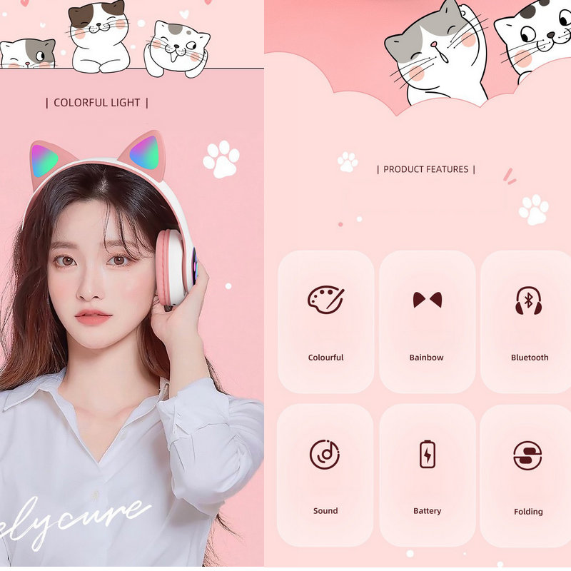 猫耳ヘッドフォンフラッシュライトワイヤレスマイク制御 LED - Cat Ear Bluetooth Headset Led のレビューと価格
